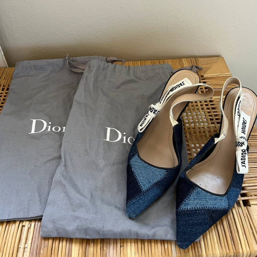 Christian Dior Patchwork Denim J'Adoir Slingback Pumps. - Picture 2 of 8